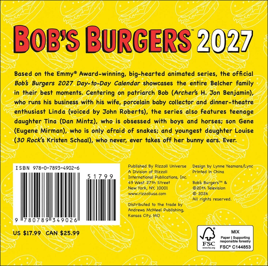 Bob's Burgers 2027 Day-to-Day Calendar