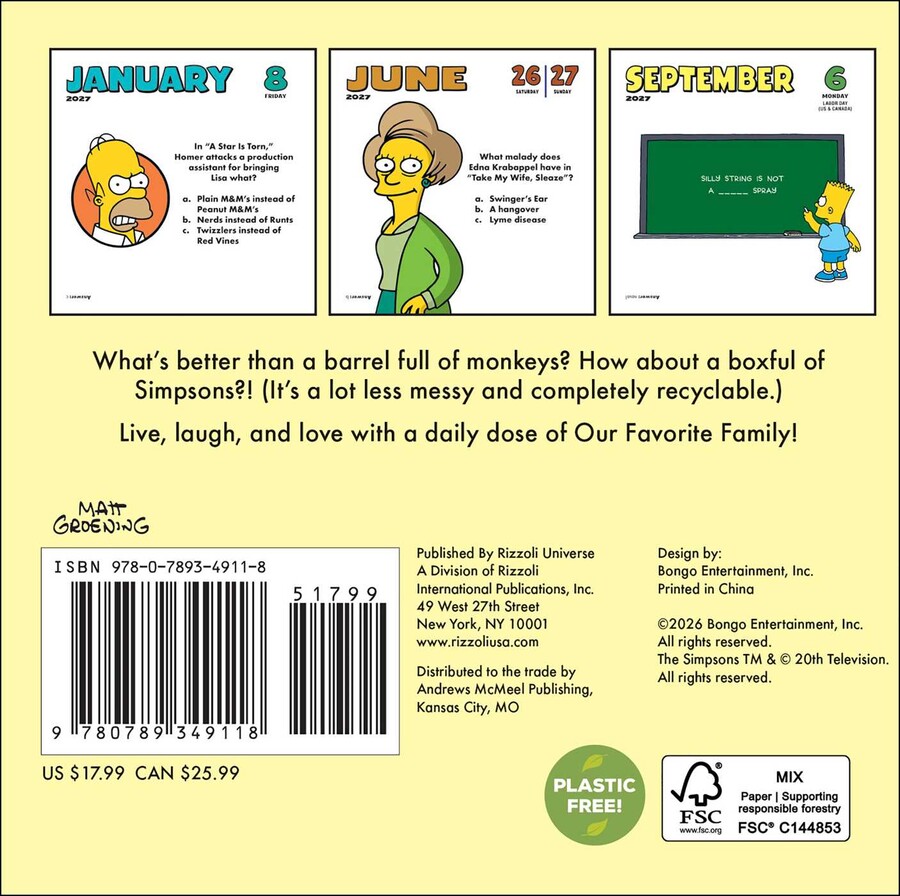 Simpsons 2027 Day-to-Day Calendar