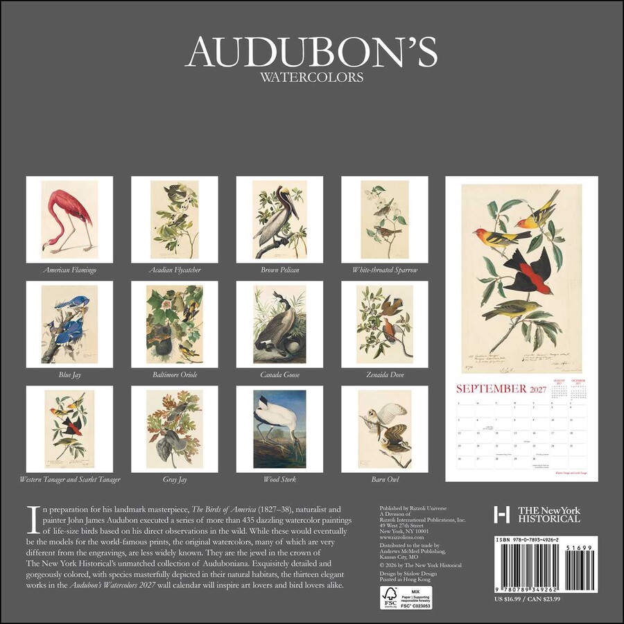 Audubon's Watercolors 2027 Wall Calendar