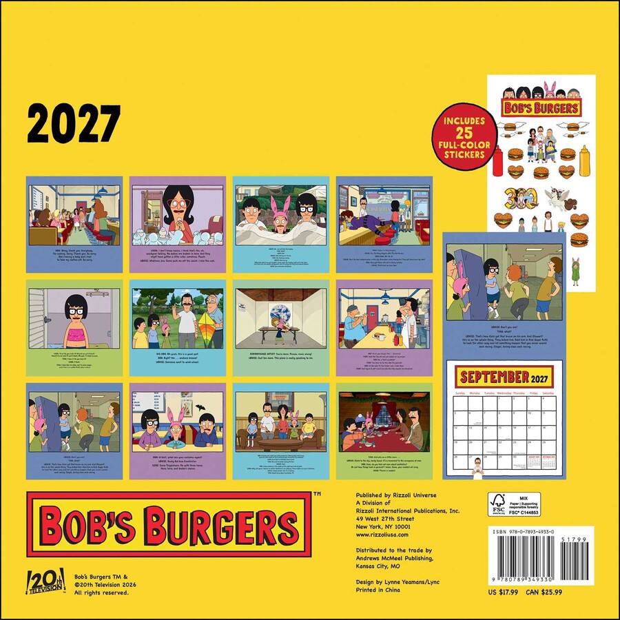 Bob's Burgers 2027 Wall Calendar (Includes Stickers)