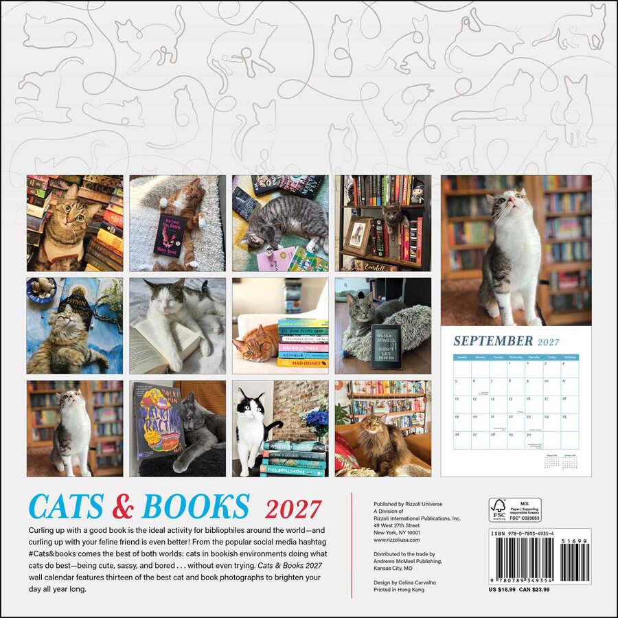 Cats & Books 2027 Wall Calendar