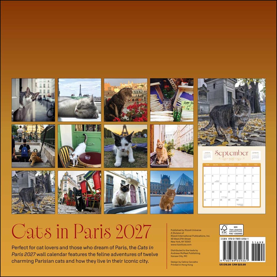 Cats in Paris 2027 Wall Calendar