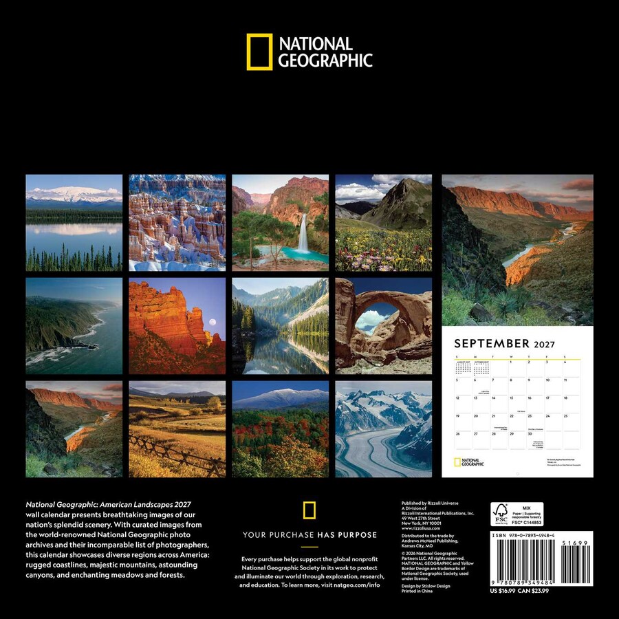 National Geographic: American Landscapes 2027 Wall Calendar