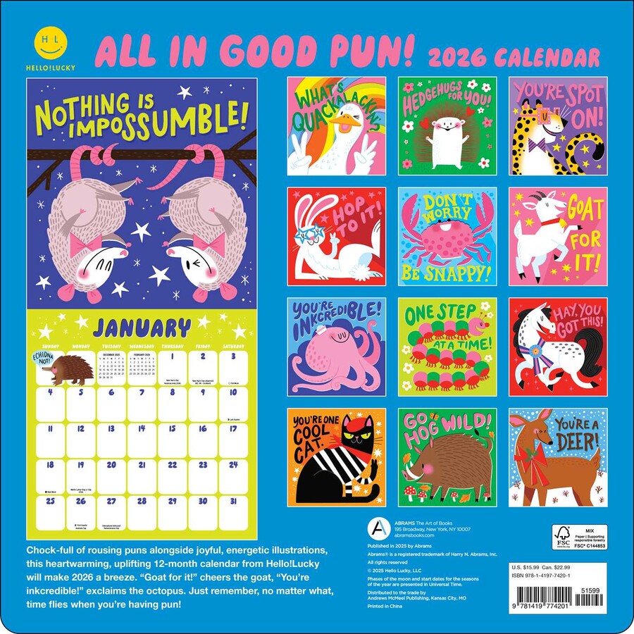Hello!Lucky All in Good Pun 2026 Wall Calendar - Book Summary &amp; Video ...