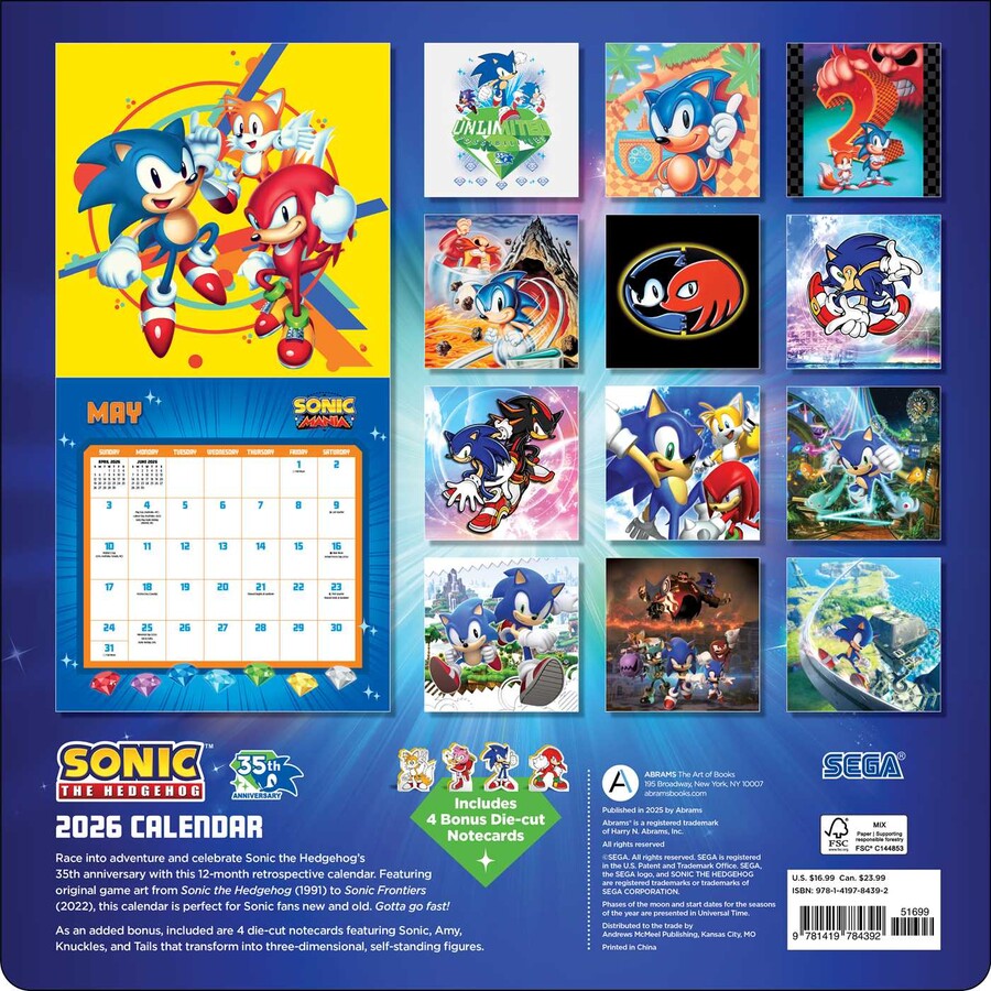Sonic the Hedgehog 35th Anniversary 2026 Wall Calendar with 4 Bonus