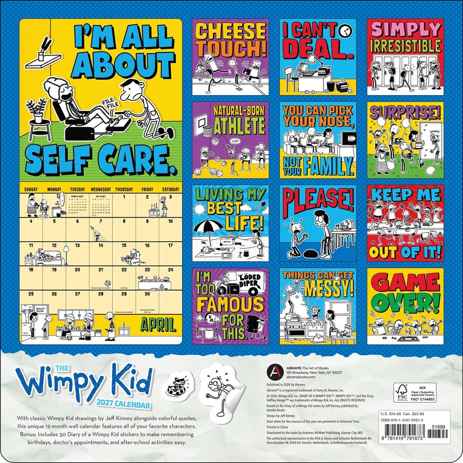 Wimpy Kid 2027 Wall Calendar with 50 Bonus Stickers