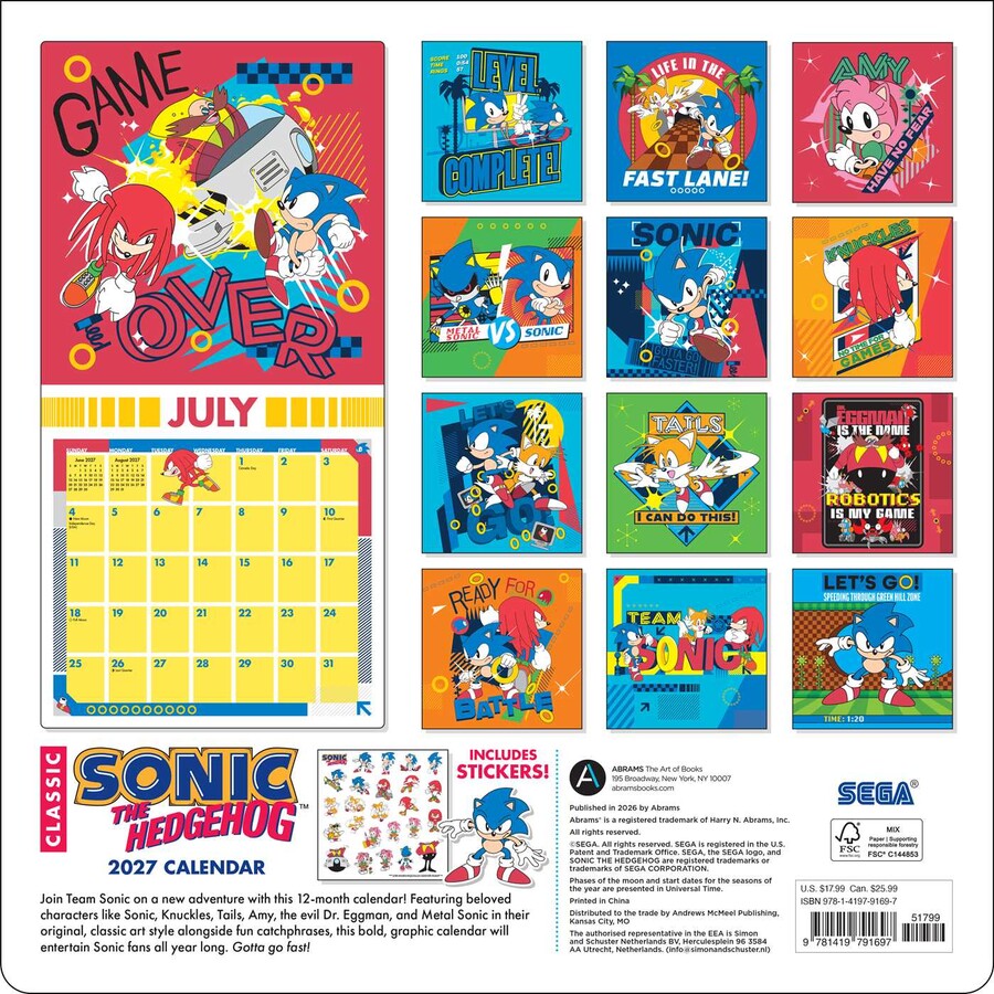 Sonic the Hedgehog Classic 2027 Wall Calendar with Bonus Stickers