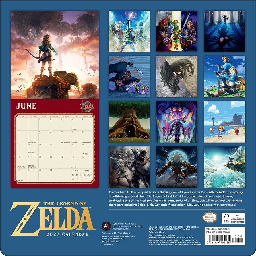 Legend of Zelda 2027 Wall Calendar