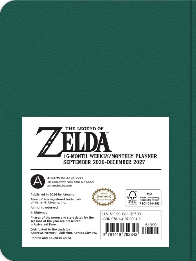 Legend of Zelda 16-Month 2026–2027 Weekly/Monthly Planner Calendar