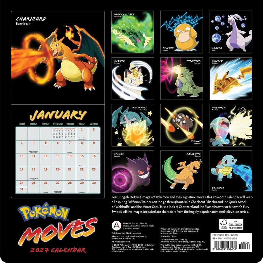 Pokémon Moves 2027 Wall Calendar