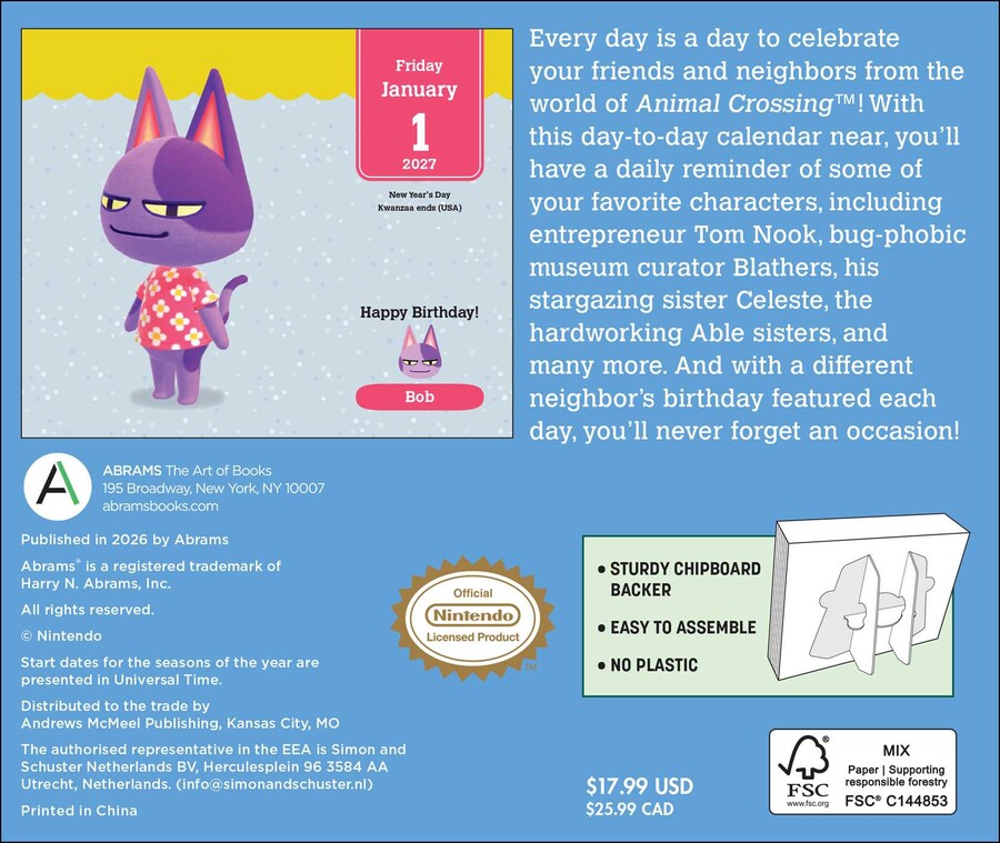 Animal Crossing 2027 Day-to-Day Calendar