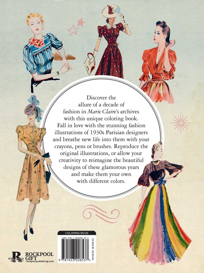Marie Claire 1930s Fashion Styles Coloring Book