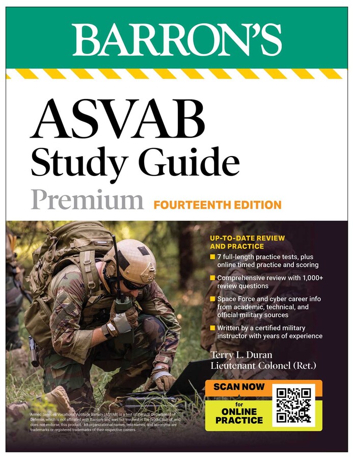 ASVAB Study Guide Premium, Fourteenth: 7 Practice Tests + Comprehensive Review + Online Practice (Barron's Test Prep)