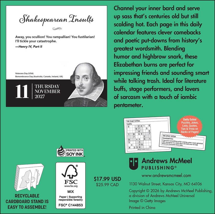 Shakespearean Insults 2027 Day-to-Day Calendar