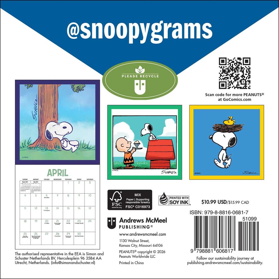 PEANUTS®: @Snoopygrams 2027 Mini Wall Calendar