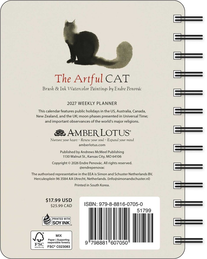 Artful Cat 2027 Weekly Planner Calendar