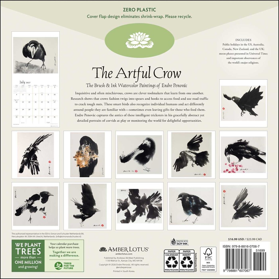 Artful Crow 2027 Wall Calendar
