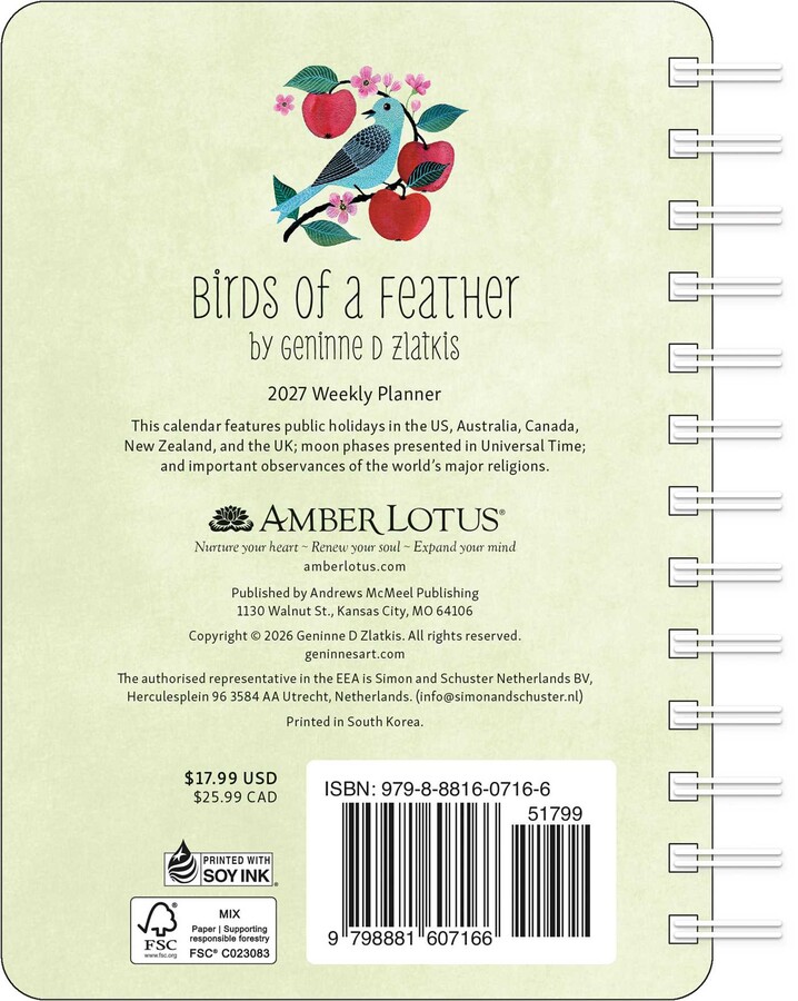 Birds of a Feather 2027 Weekly Planner Calendar