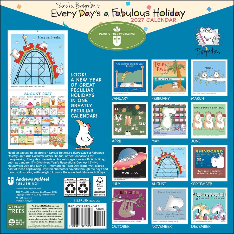 Sandra Boynton's Every Day's a Fabulous Holiday 2027 Wall Calendar