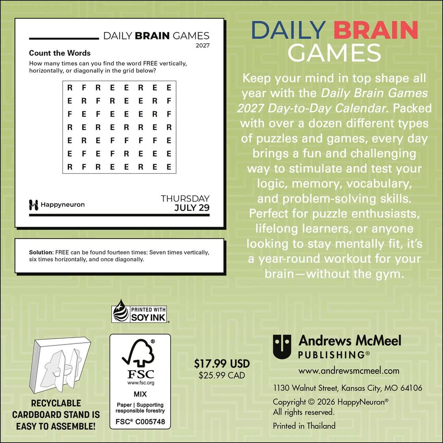 Daily Brain Games 2027 Day-to-Day Calendar