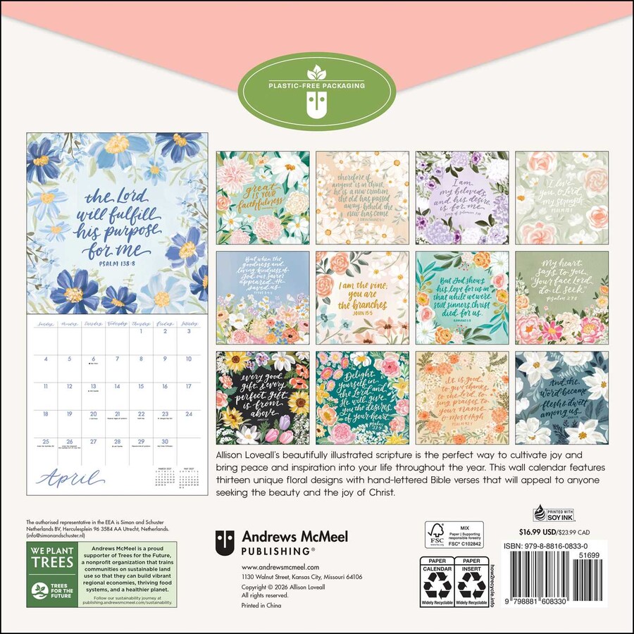 Scriptures and Florals 2027 Wall Calendar