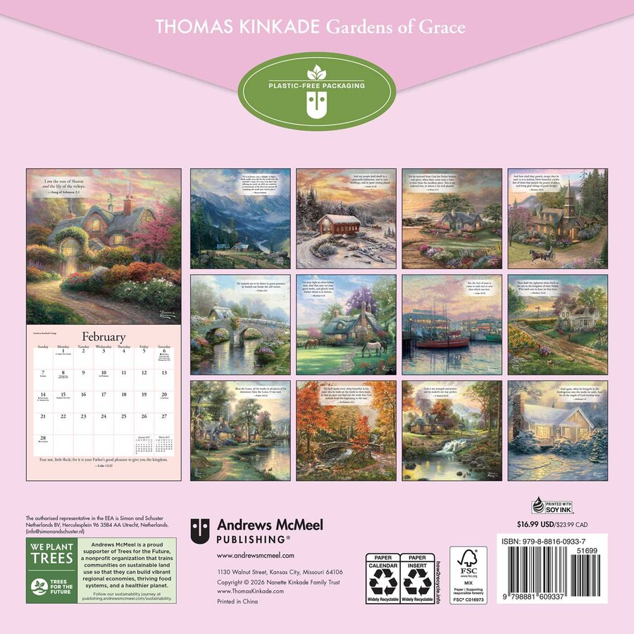 Thomas Kinkade Gardens of Grace 2027 Wall Calendar with Scripture
