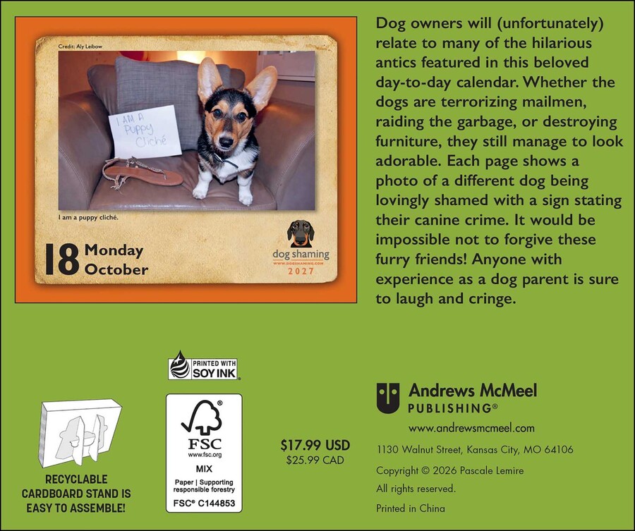 Dog Shaming 2027 Day-to-Day Calendar