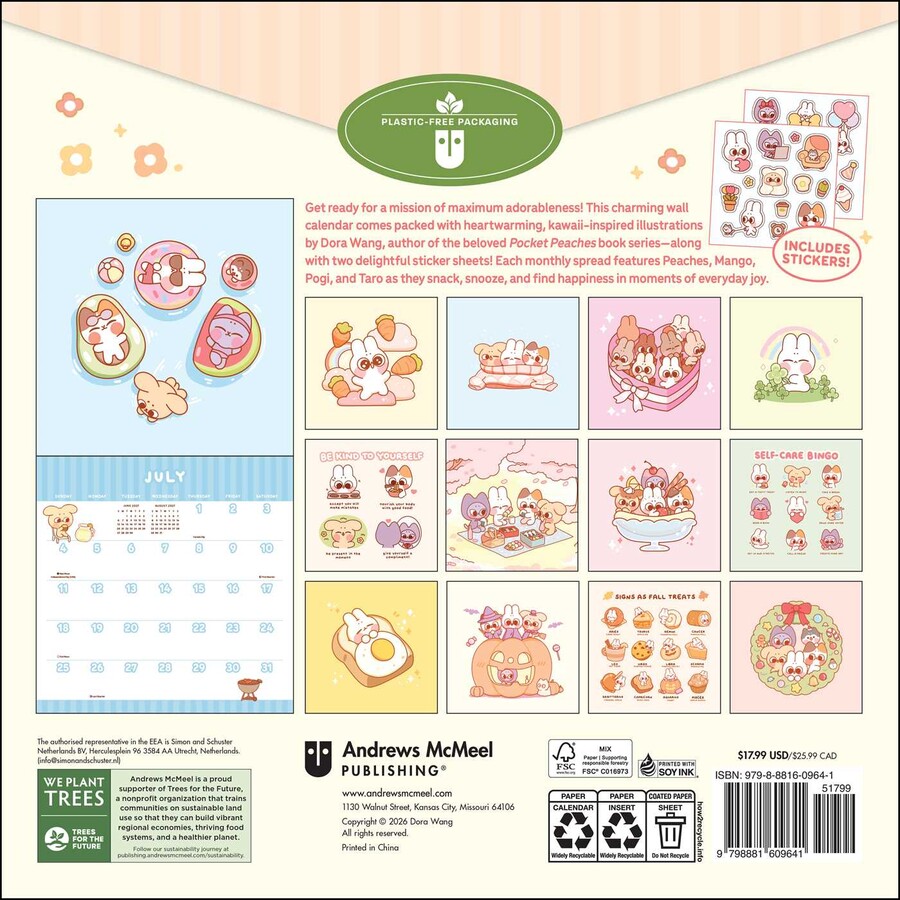 Pocket Peaches 2027 Wall Calendar with Stickers