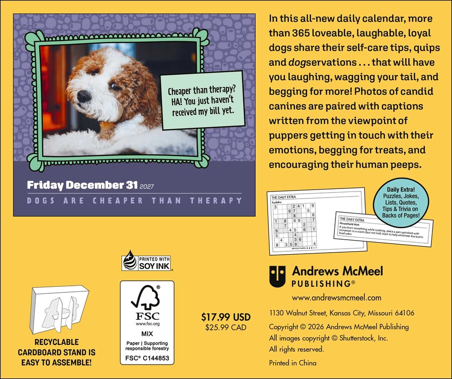 Dogs Are Cheaper Than Therapy 2027 Day-to-Day Calendar