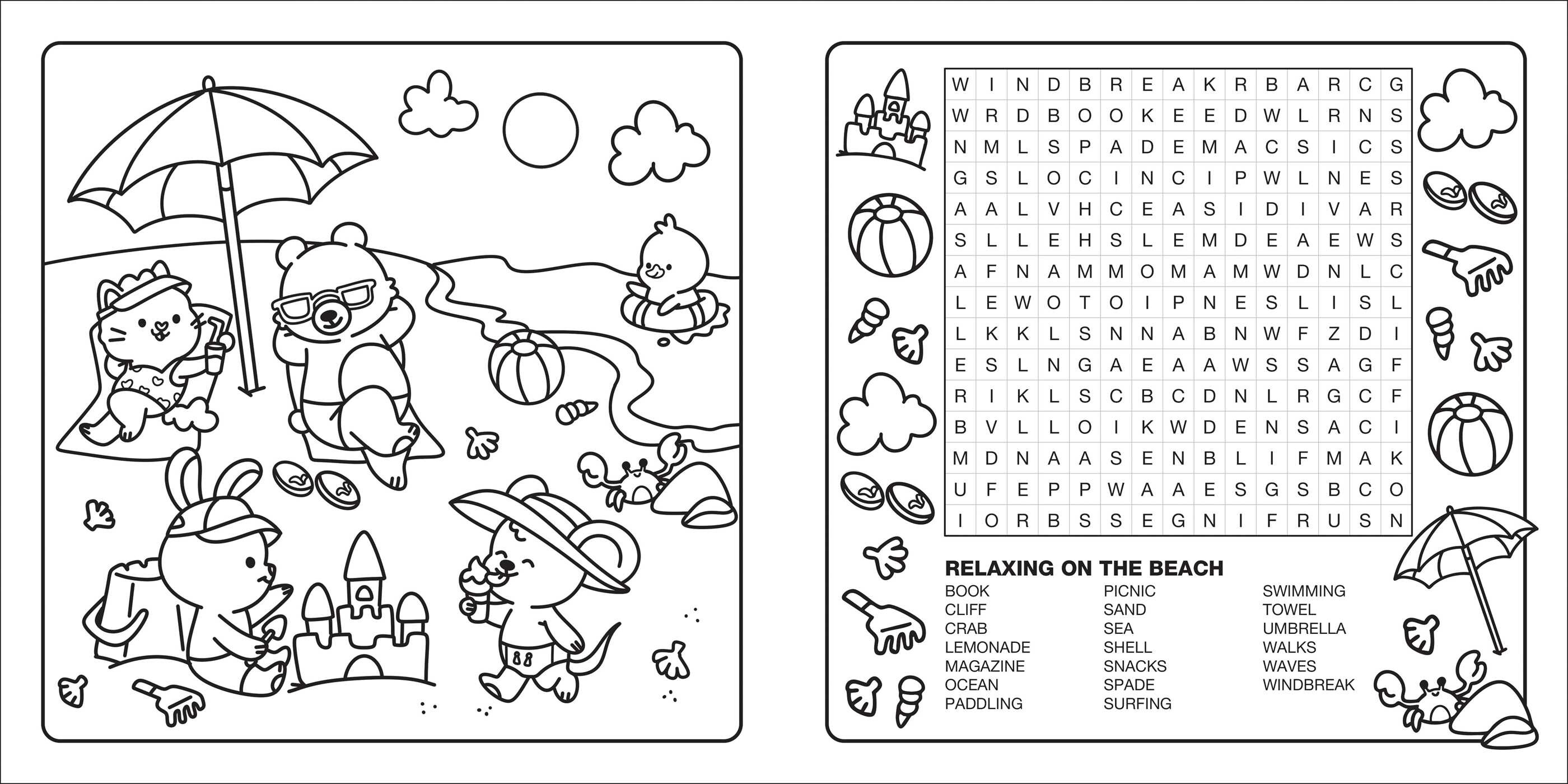 Clever Cuties: Cozy Coloring & Word Search Book