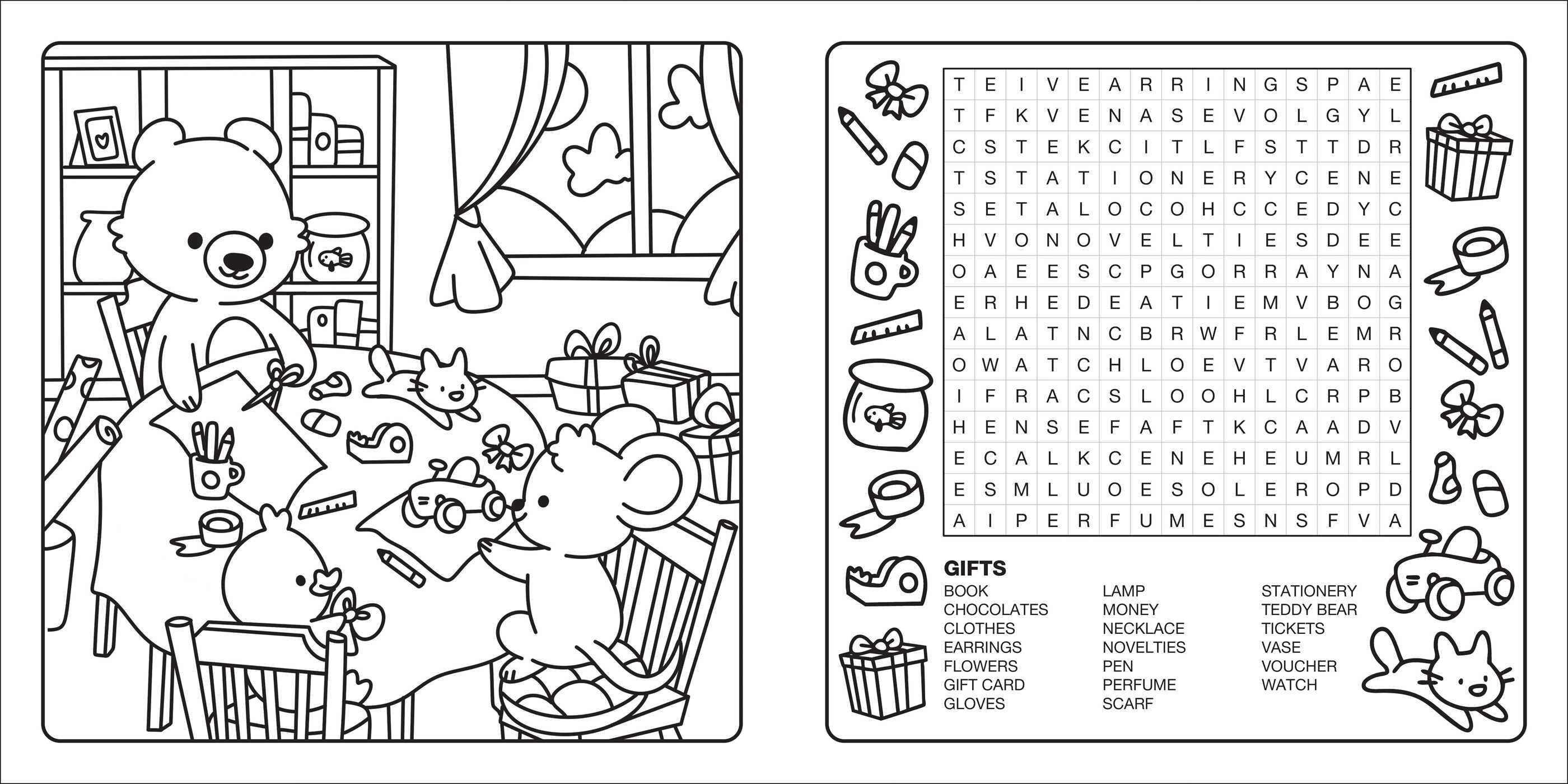 Clever Cuties: Cozy Coloring & Word Search Book