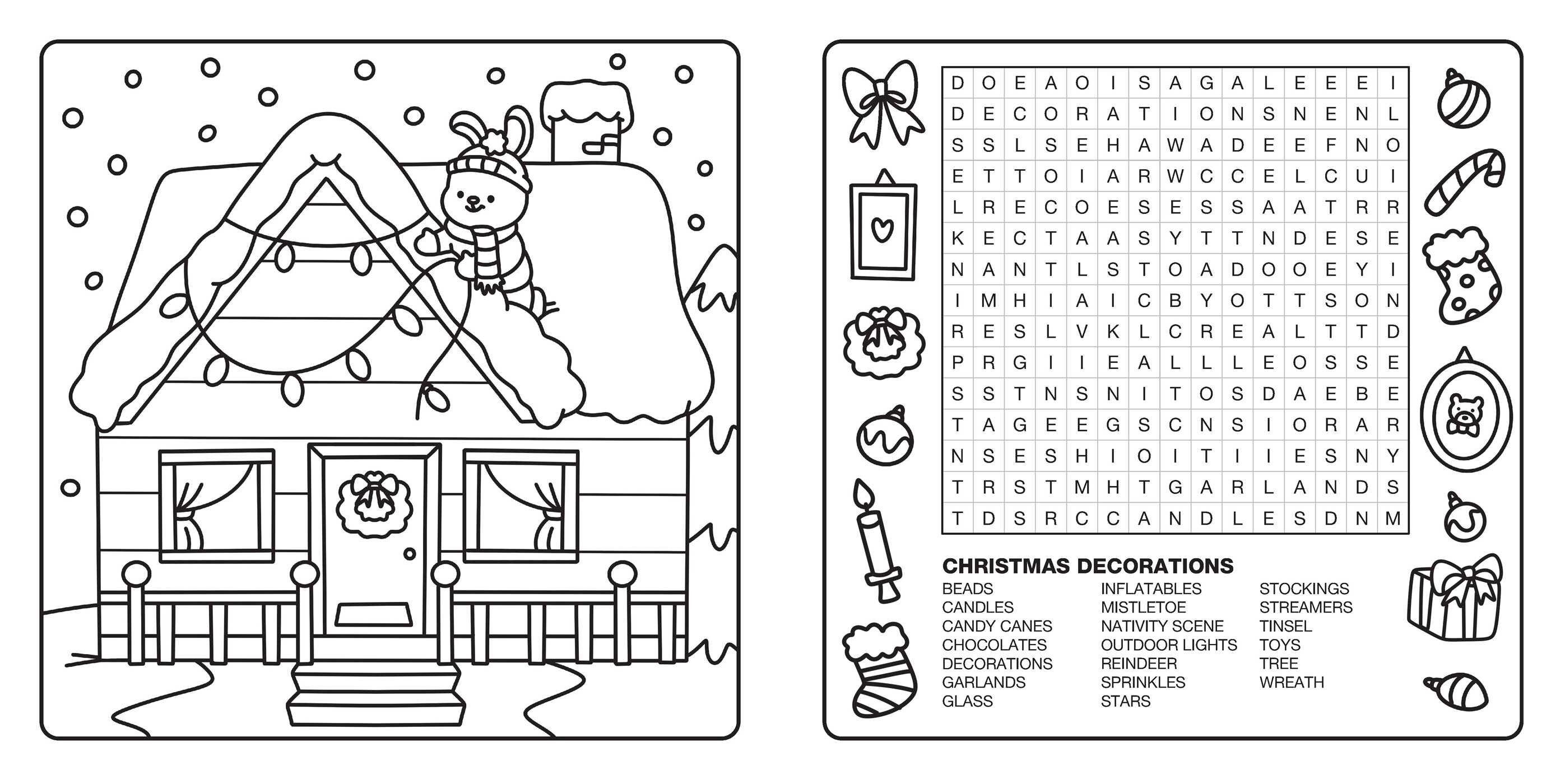 Bright Cuties: Christmas Cozy Coloring & Word Search Book