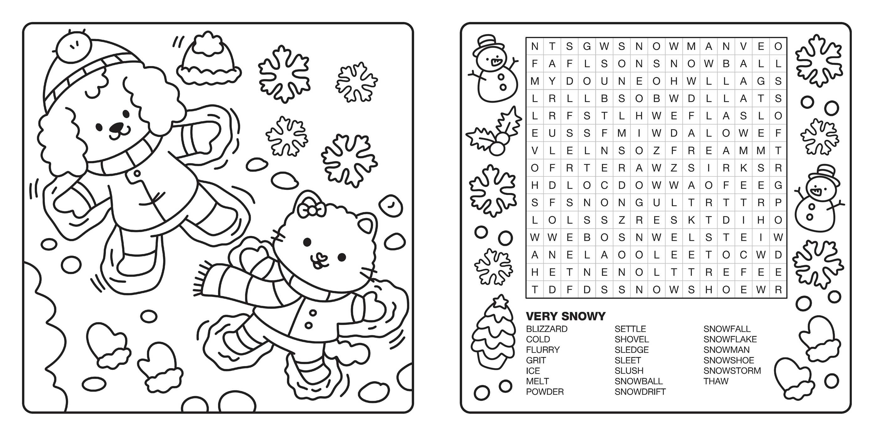 Bright Cuties: Christmas Cozy Coloring & Word Search Book