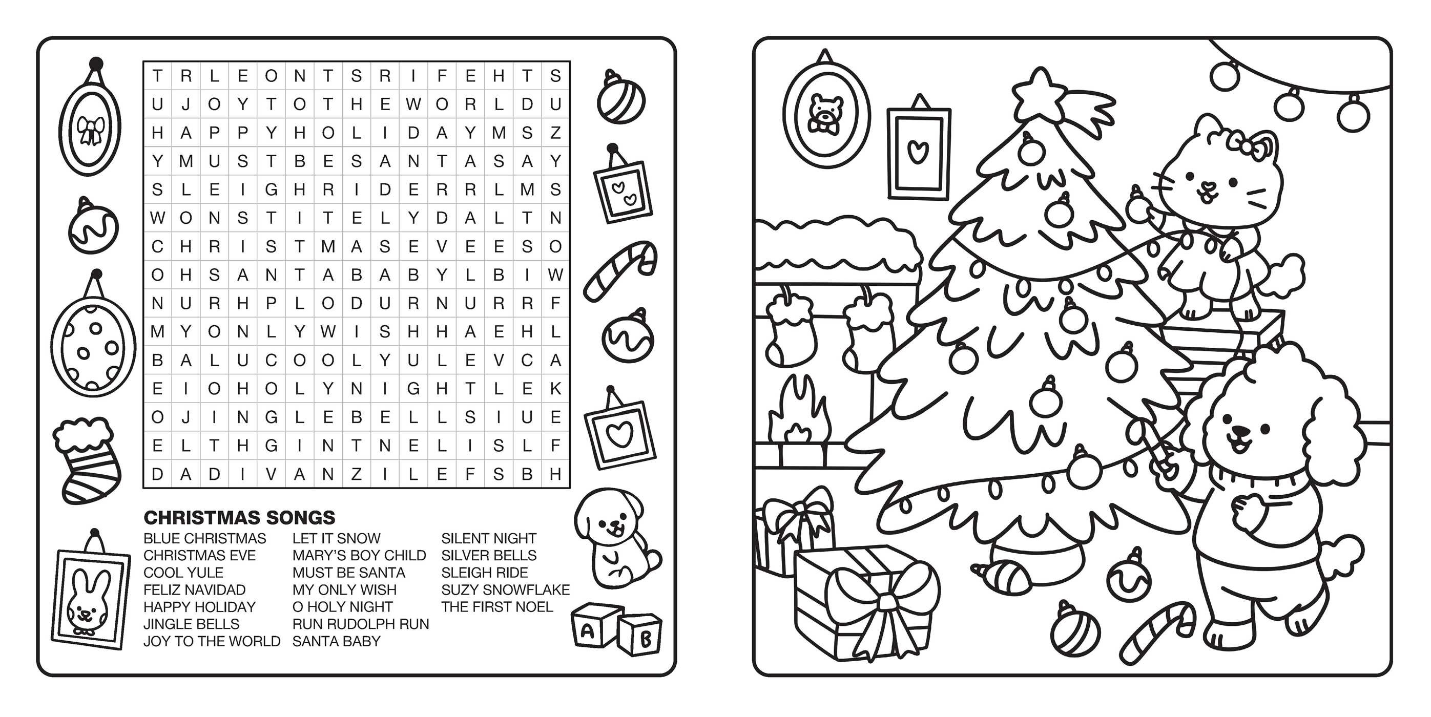 Bright Cuties: Christmas Cozy Coloring & Word Search Book