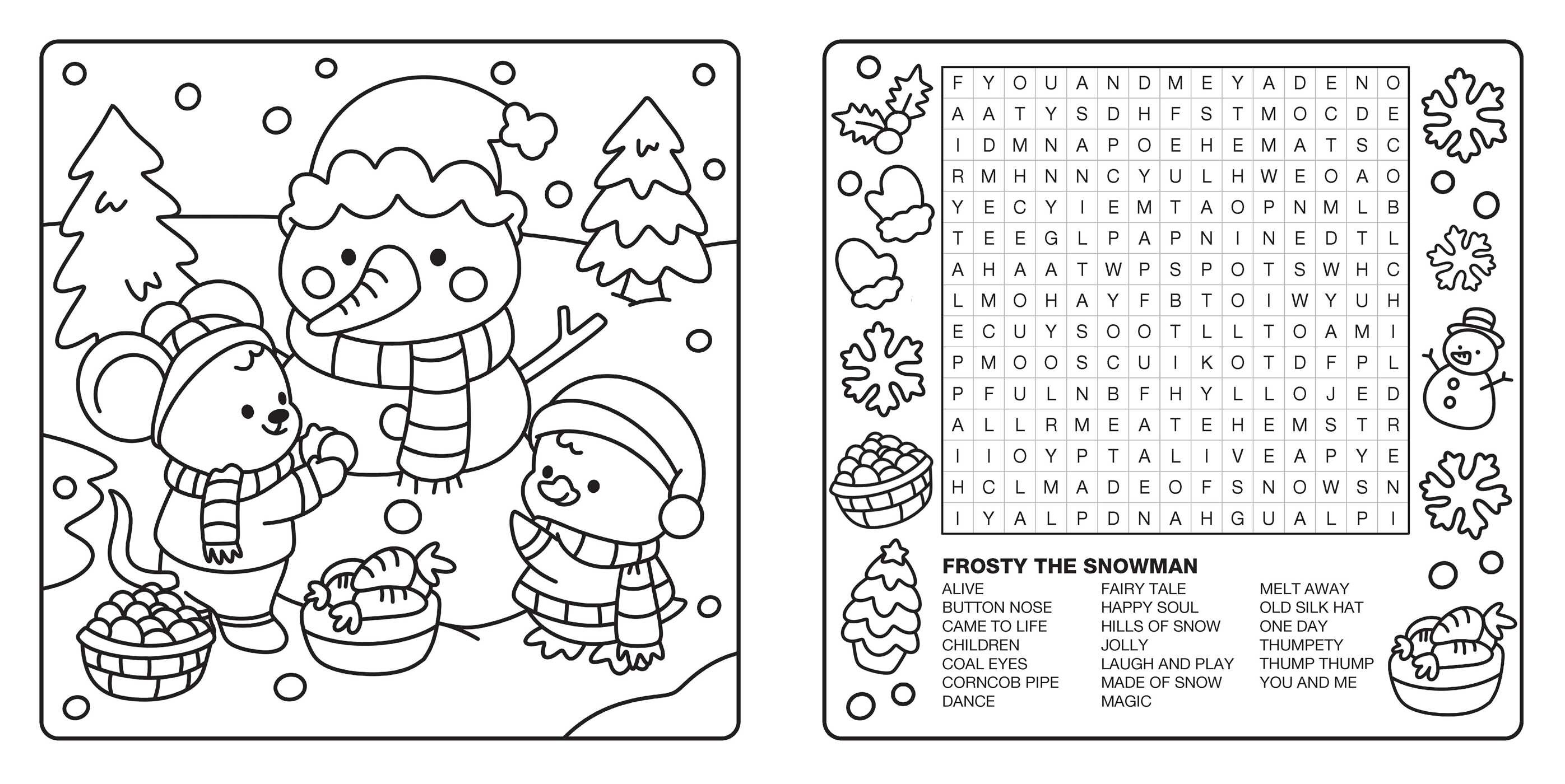 Bright Cuties: Christmas Cozy Coloring & Word Search Book