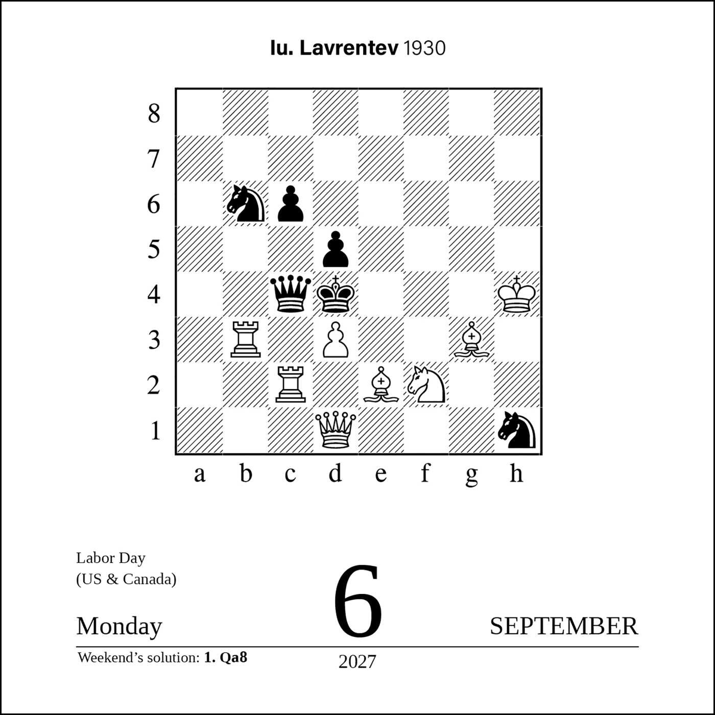 Chess 2027 Day-to-Day Calendar