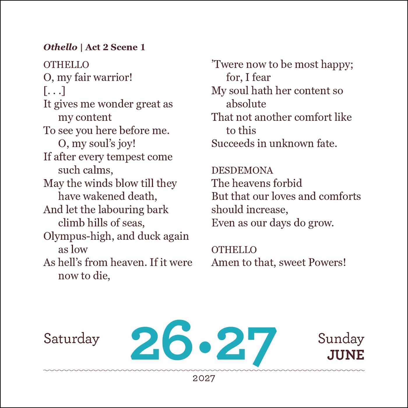 Shakespeare for Every Day of the Year 2027 Day-to-Day Calendar