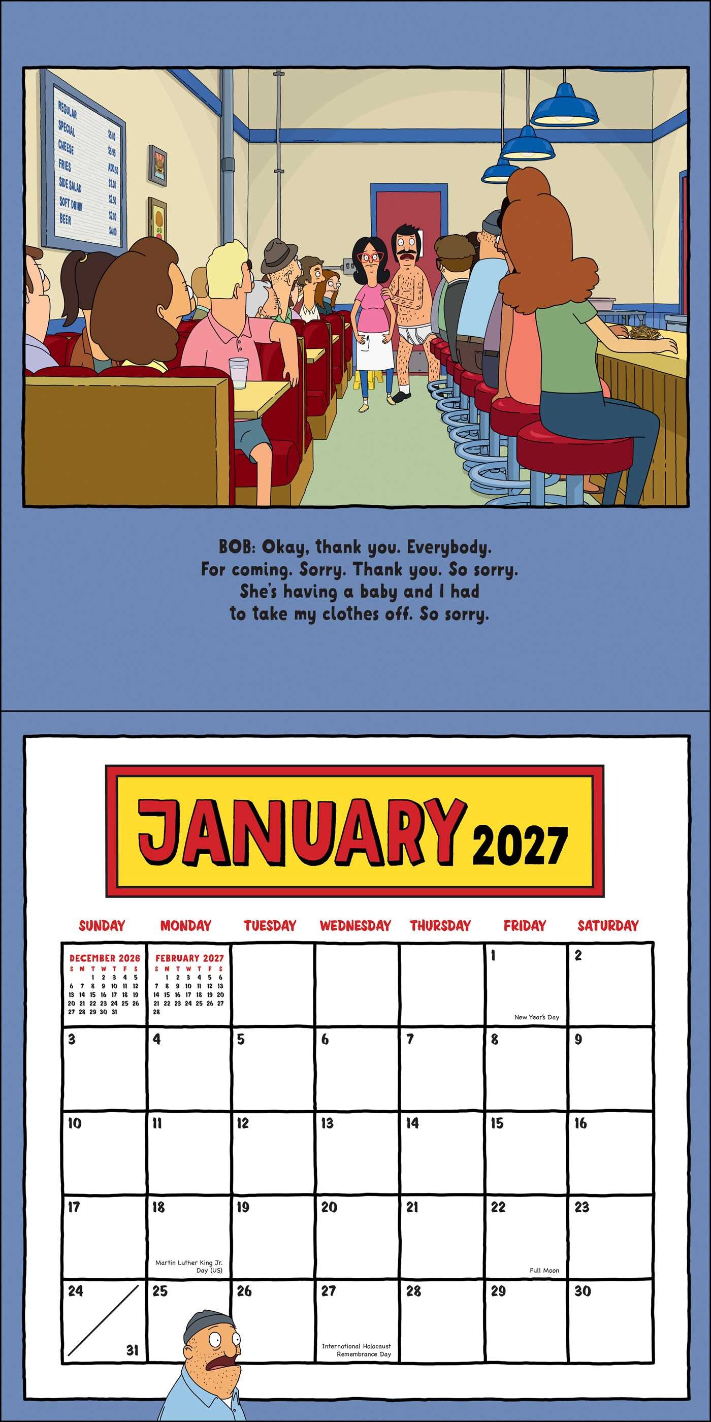 Bob's Burgers 2027 Wall Calendar (Includes Stickers)