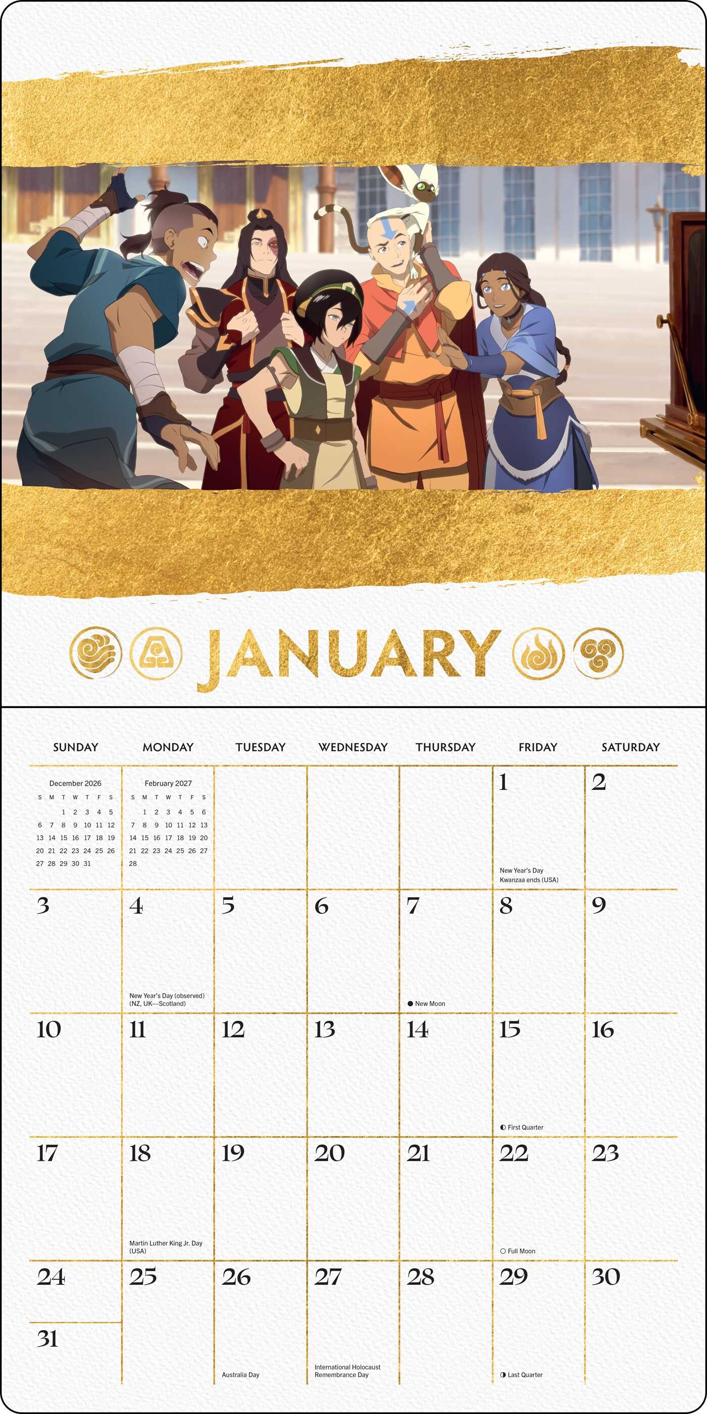 Avatar Aang: The Last Airbender 2027 Wall Calendar