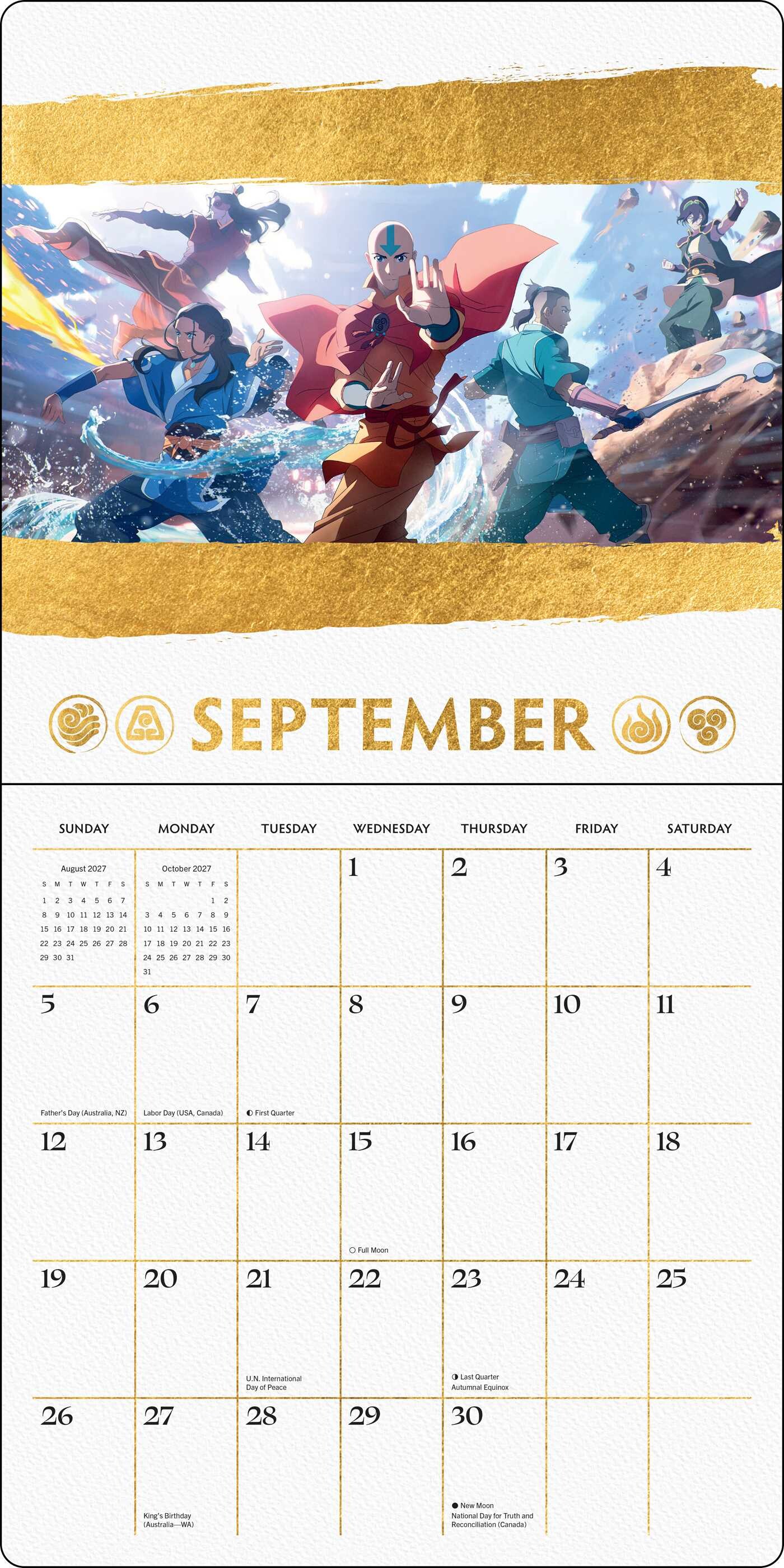 Avatar Aang: The Last Airbender 2027 Wall Calendar