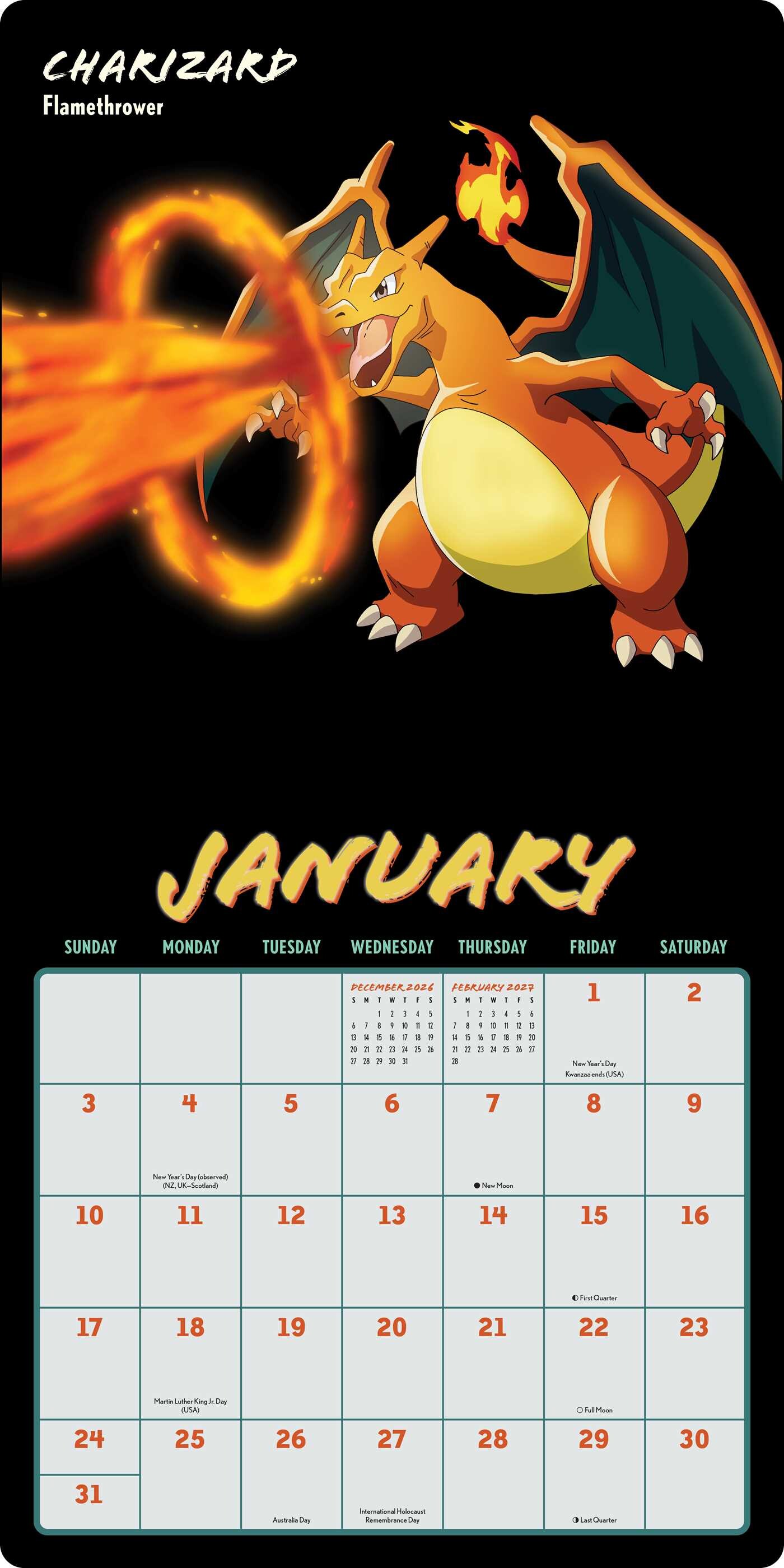 Pokémon Moves 2027 Wall Calendar