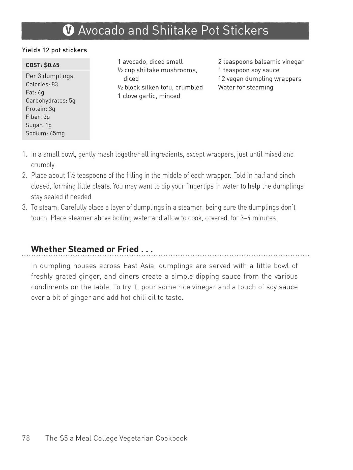 $5 a Meal College Vegetarian Cookbook