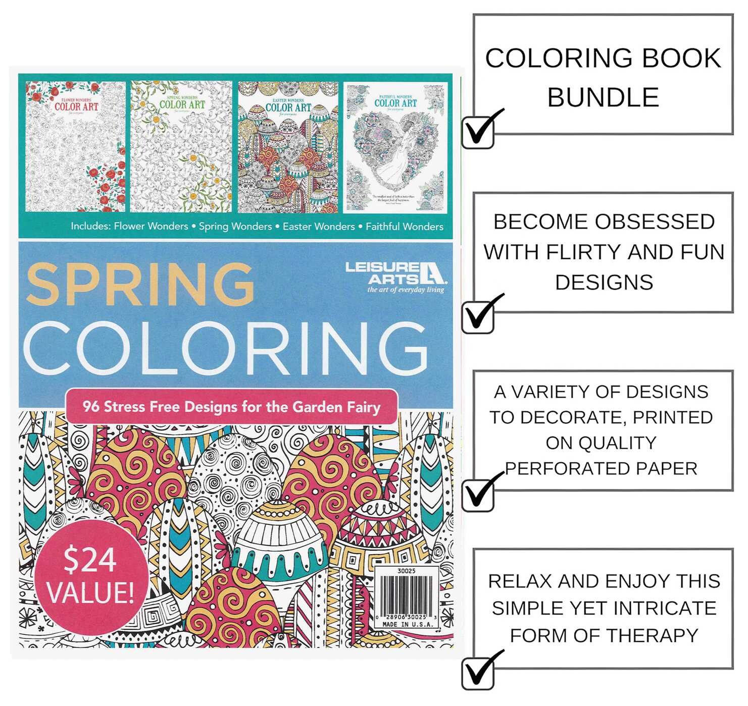Spring Coloring—96 Stress Free Designs for the Garden Fairy; Includes: Flower Wonders, Spring Wonders, Easter Wonders, Faithful Wonders