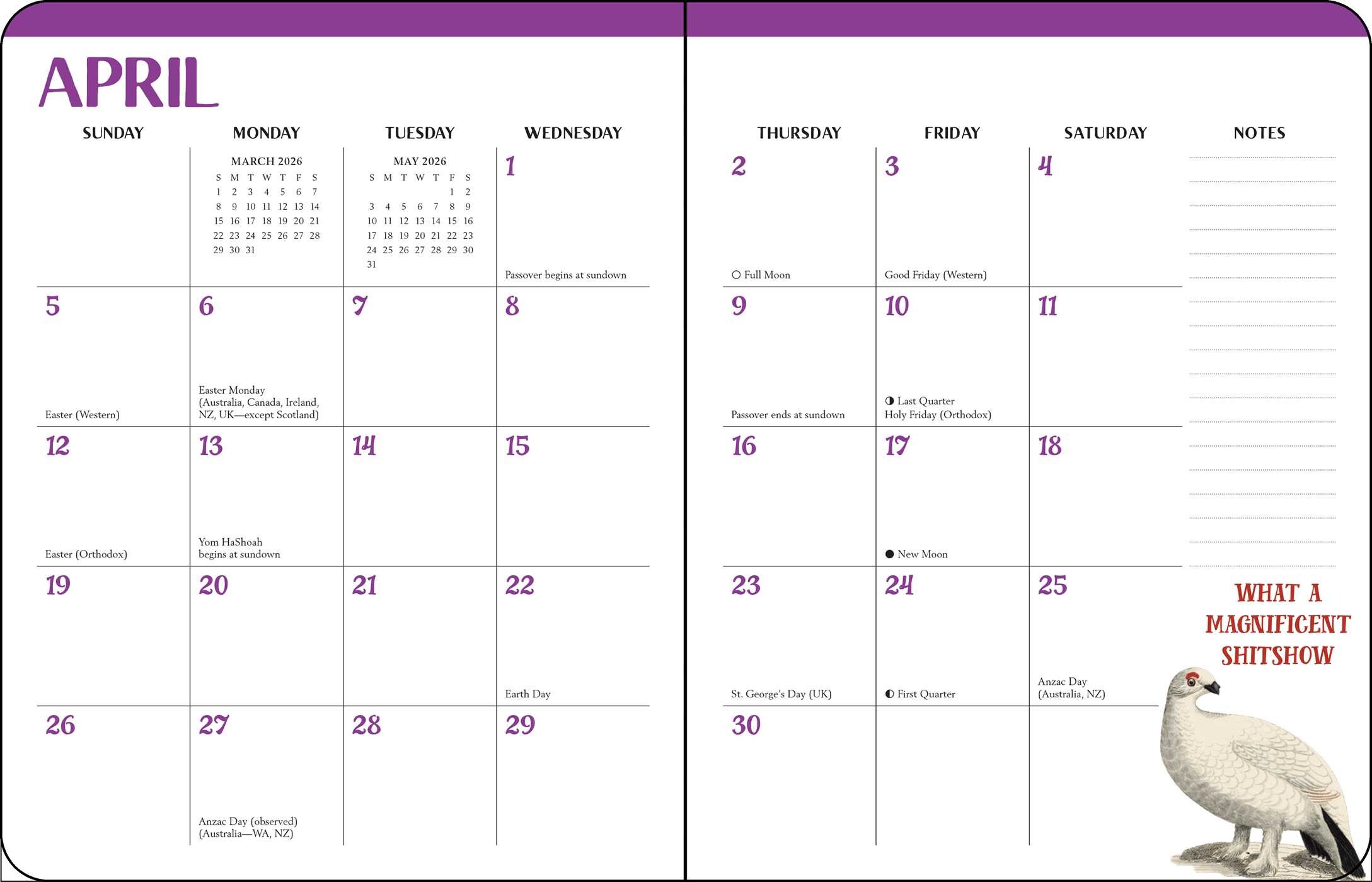 Effin' Birds 12Month 2026 Monthly/Weekly Planner Calendar Book
