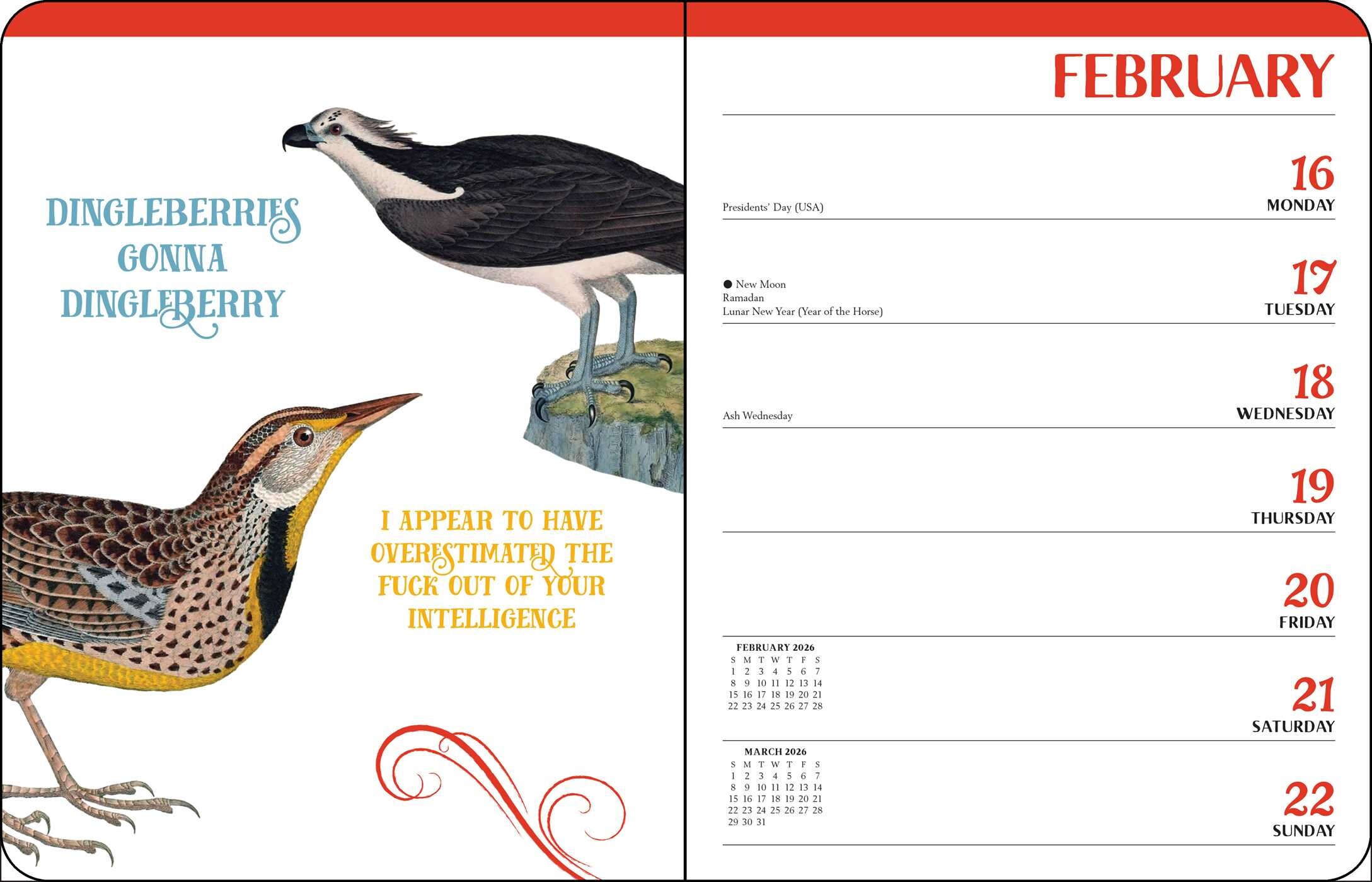 Effin' Birds 12Month 2026 Monthly/Weekly Planner Calendar Book