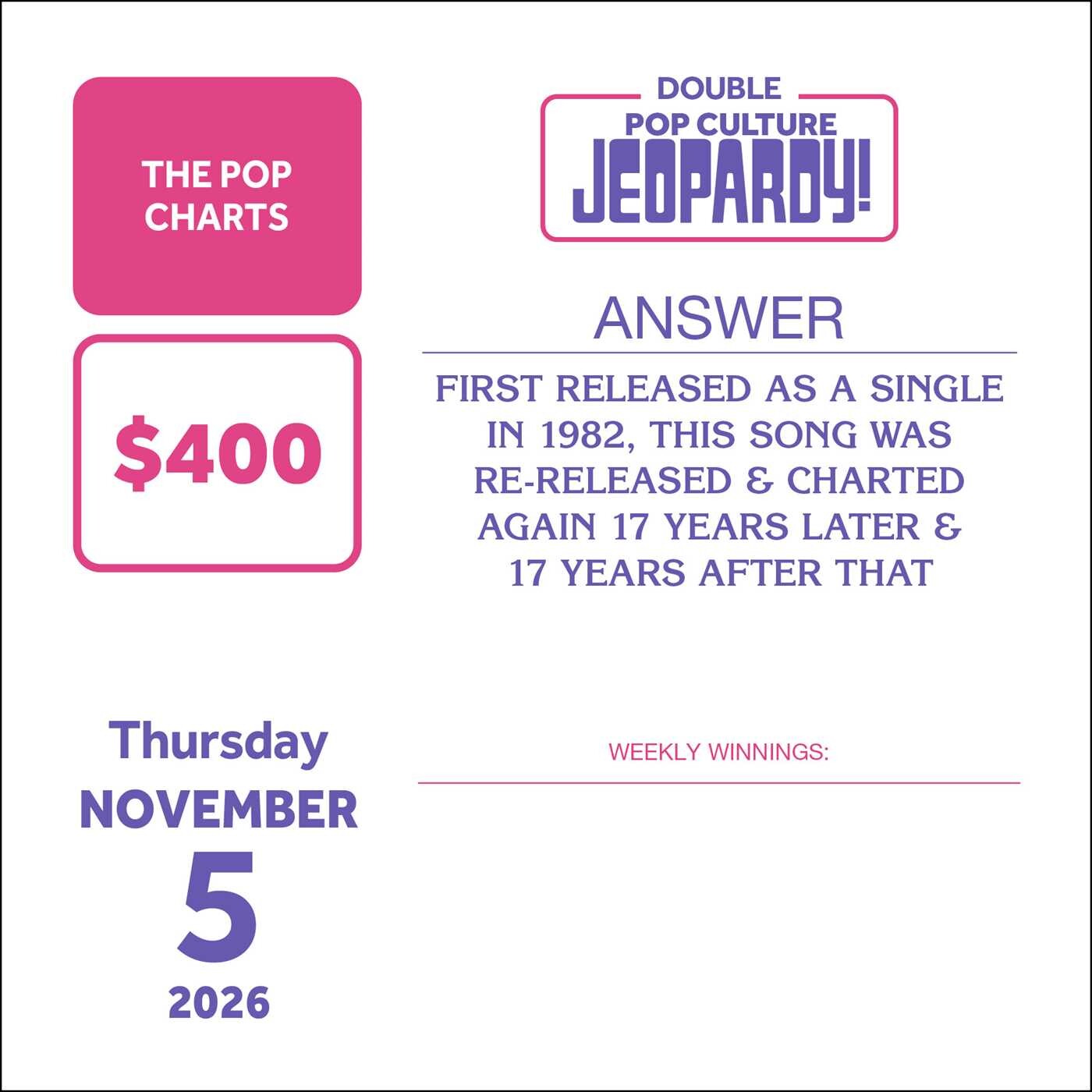 Pop Culture JEOPARDY! 2026 DaytoDay Calendar Book Summary & Video