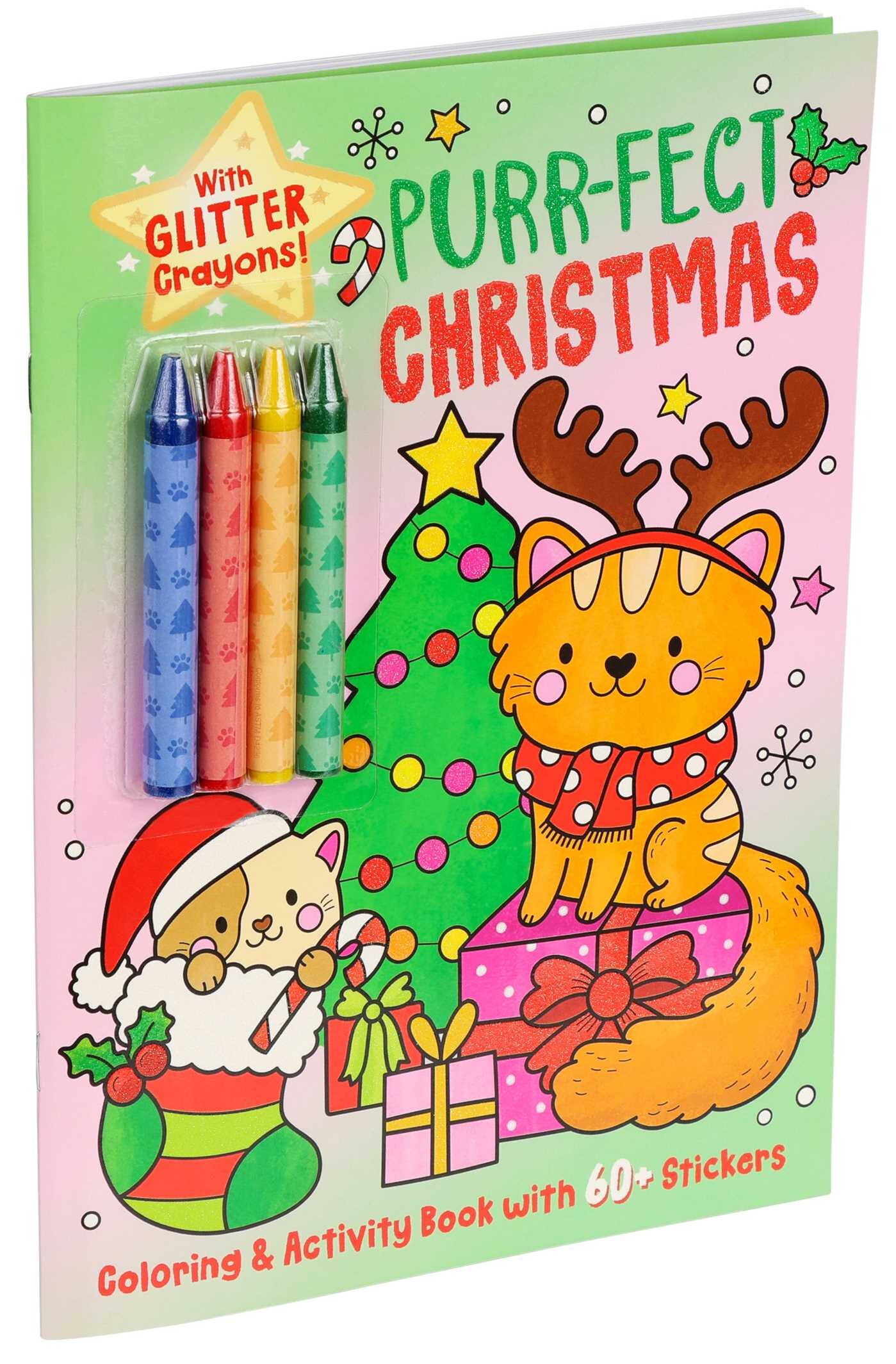 Purr-fect Christmas Coloring & Activity Book with 60+ Stickers and Glitter Crayons - Christmas Coloring Book for Creative Kids Ages 3-5