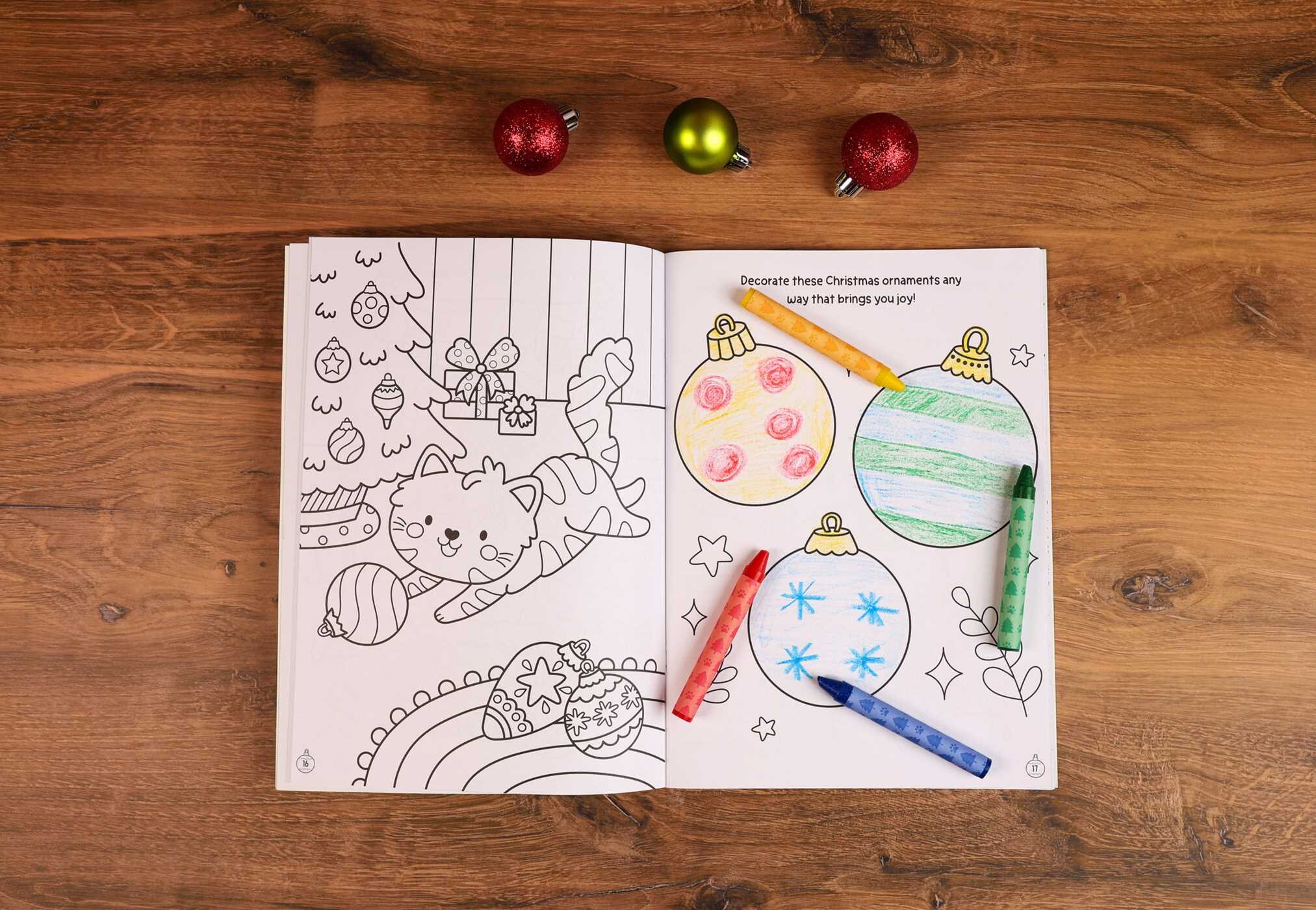 Purr-fect Christmas Coloring & Activity Book with 60+ Stickers and Glitter Crayons - Christmas Coloring Book for Creative Kids Ages 3-5