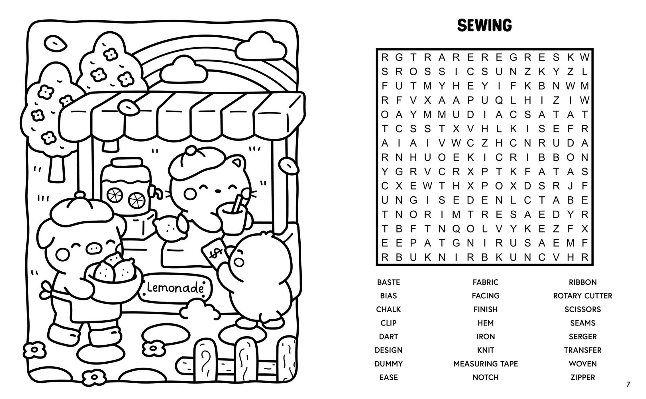 Cozy Cute Word Search and Coloring