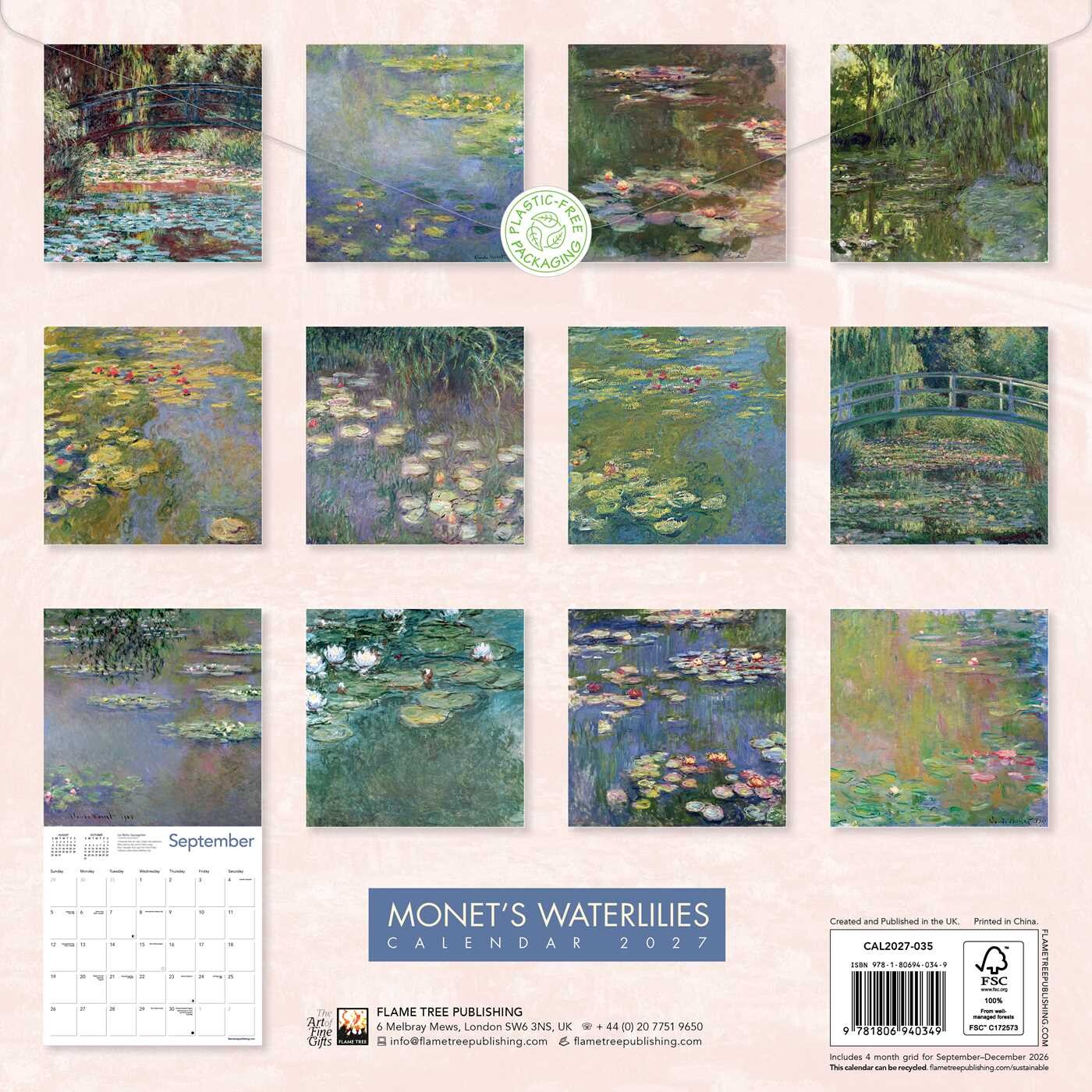 Monet's Waterlilies Wall Calendar 2027 (Art Calendar)